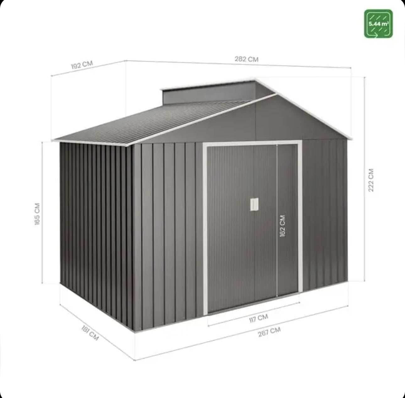 Lättsta 5.44m2 metal garden shed in premium metallic grey
