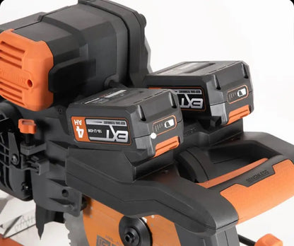 Evolution Power Tools R255SMS-DB-Li Cordless double-sided sliding mitre saw 2x 18 V Li-Ion EXT including multi-material blade for cutting wood