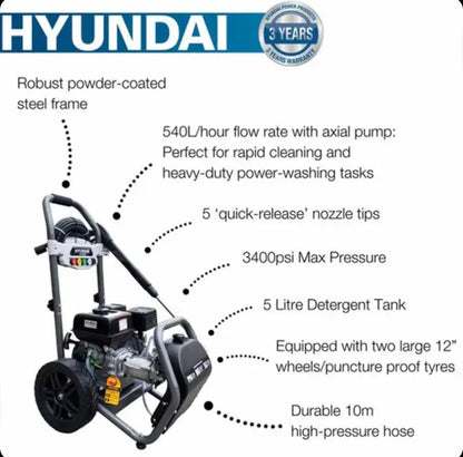 Hyundai hyw3400p 3400psi 210cc Petrol Pressure Washer
