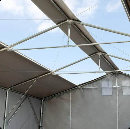 4x6m storage tent, 3.0m high, hinged door, PVC 850, grey, no static