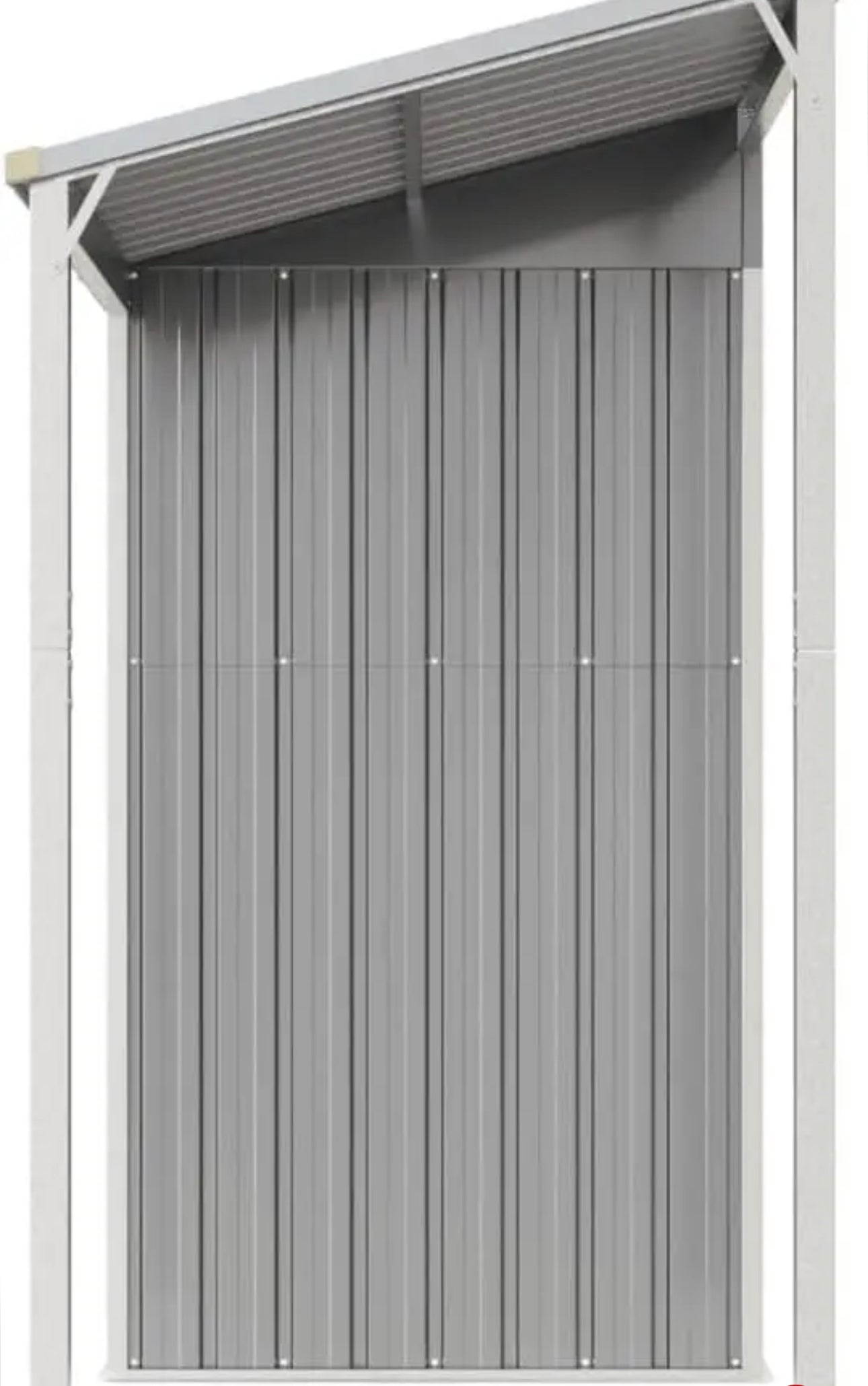 Garden shed with elongated roof, light grey, 277 x 110.5 x 181 cm