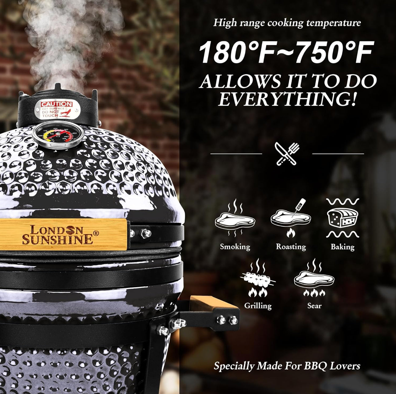 Ceramic BBQ Charcoal Kamado Grill 13 inch Portable Tabletop BBQ Bright Gray